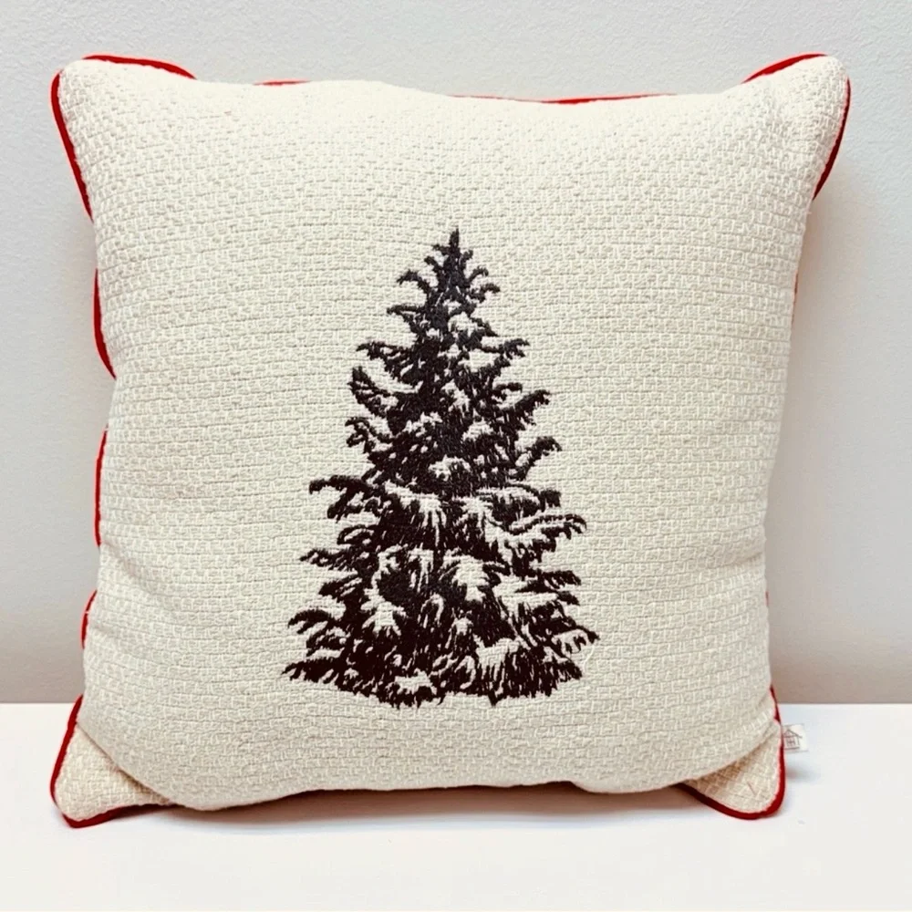 New Tree Icon Toss Square Pillow Cream/ Red Edge - Hearth & Hand with Magnolia